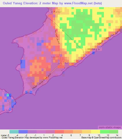 Ouled Yaneg,Tunisia Elevation Map