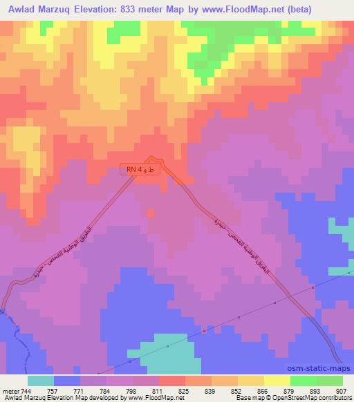 Awlad Marzuq,Tunisia Elevation Map