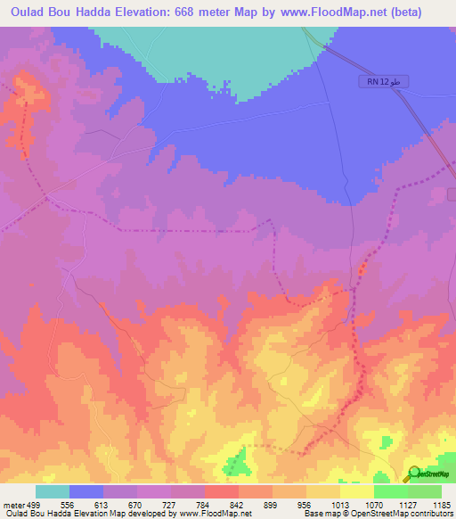 Oulad Bou Hadda,Tunisia Elevation Map