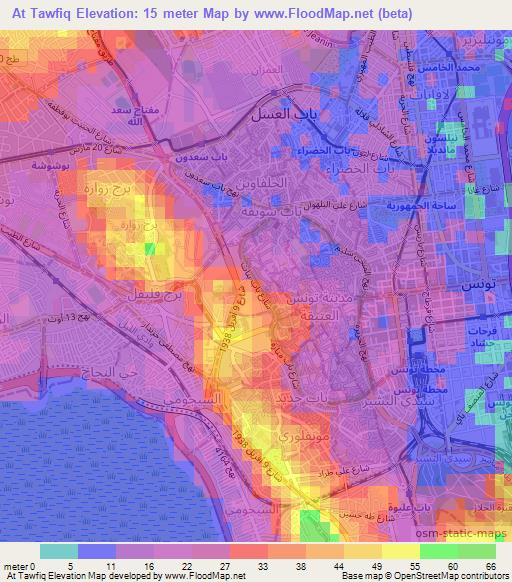 At Tawfiq,Tunisia Elevation Map