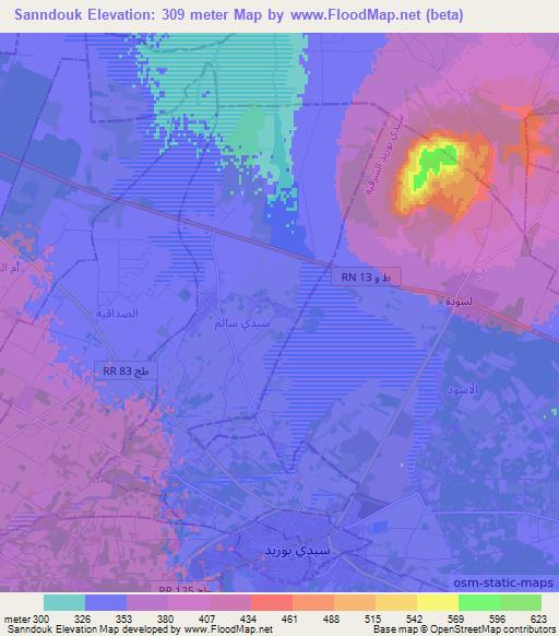 Sanndouk,Tunisia Elevation Map