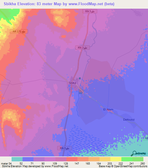 Sbikha,Tunisia Elevation Map