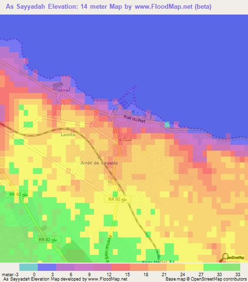As Sayyadah,Tunisia Elevation Map