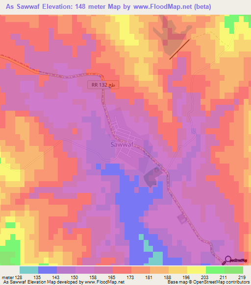 As Sawwaf,Tunisia Elevation Map