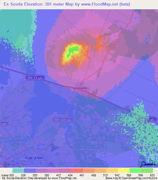 Es Souda,Tunisia Elevation Map