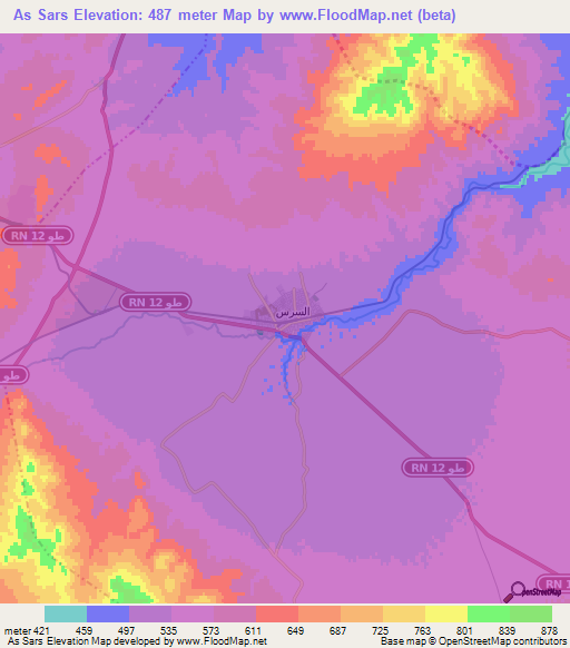 As Sars,Tunisia Elevation Map