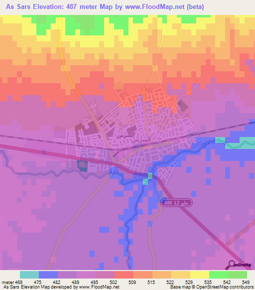 As Sars,Tunisia Elevation Map