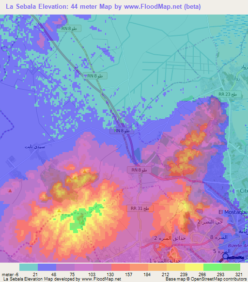 La Sebala,Tunisia Elevation Map