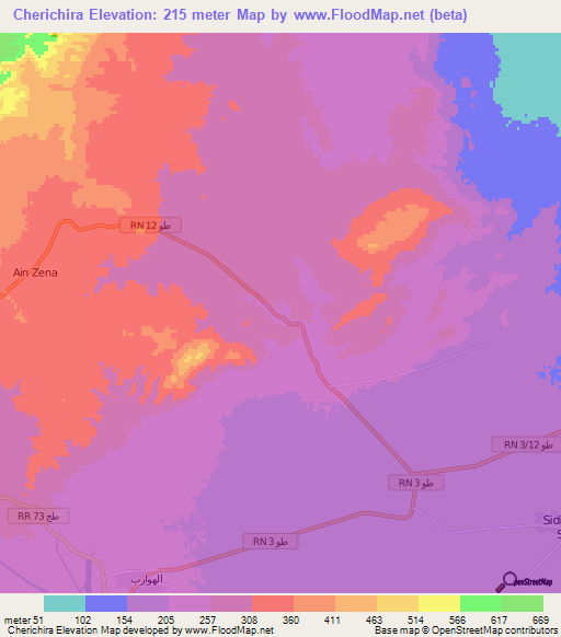 Cherichira,Tunisia Elevation Map