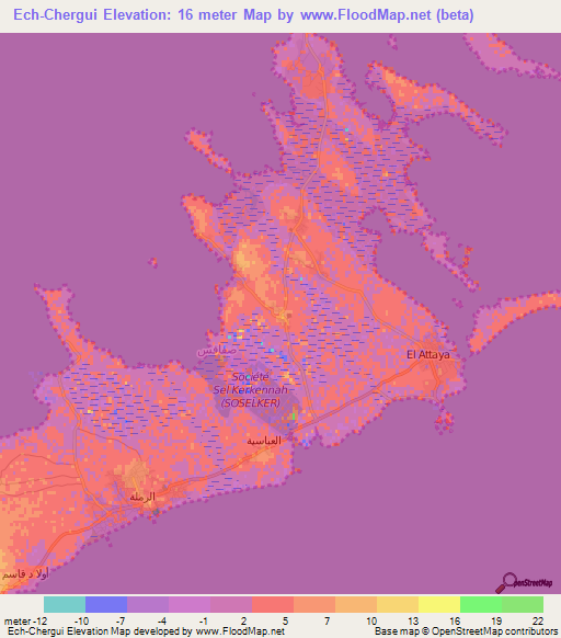 Ech-Chergui,Tunisia Elevation Map
