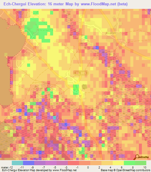 Ech-Chergui,Tunisia Elevation Map
