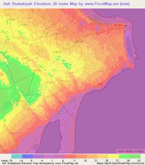 Ash Shababiyah,Tunisia Elevation Map
