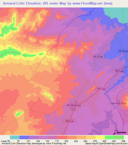 Armand-Colin,Tunisia Elevation Map