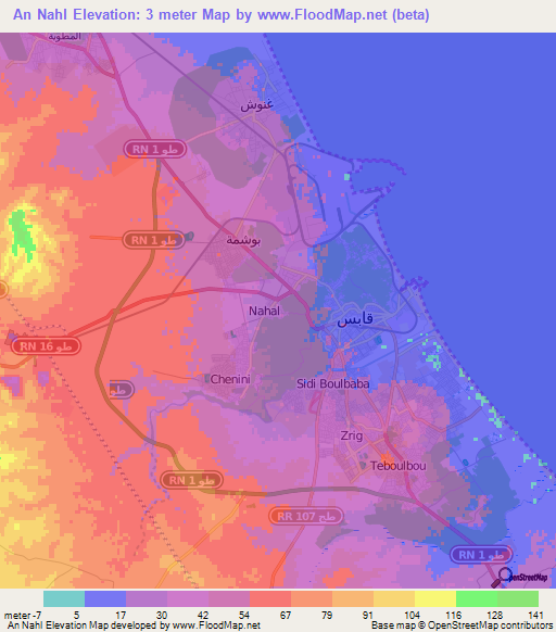 An Nahl,Tunisia Elevation Map