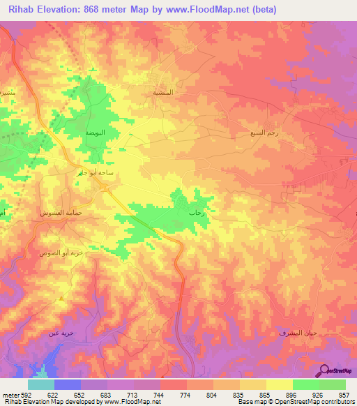 Rihab,Jordan Elevation Map