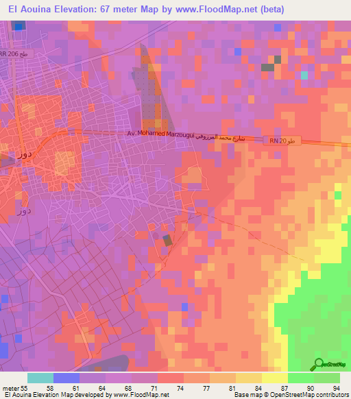 El Aouina,Tunisia Elevation Map