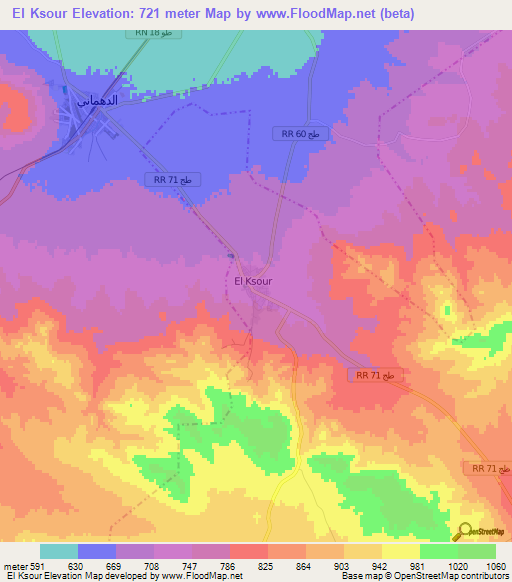 El Ksour,Tunisia Elevation Map