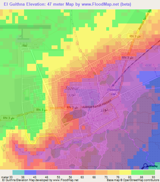 El Guithna,Tunisia Elevation Map