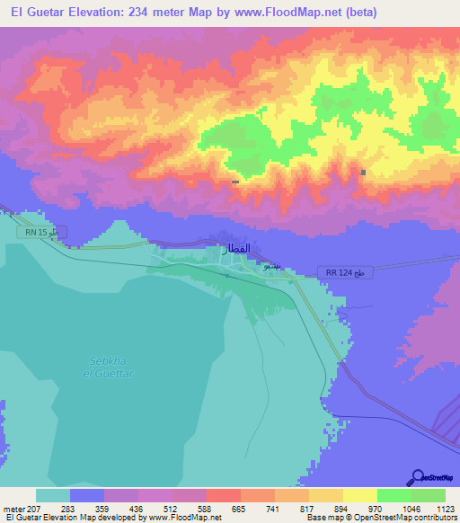 El Guetar,Tunisia Elevation Map