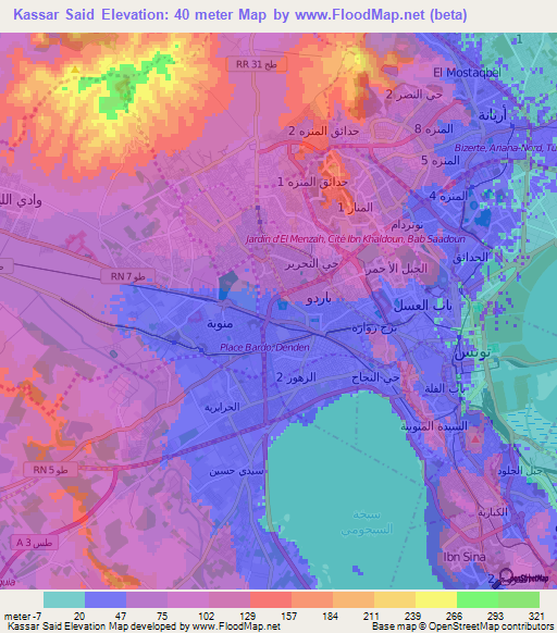 Kassar Said,Tunisia Elevation Map