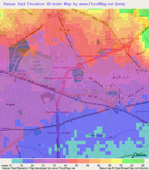 Kassar Said,Tunisia Elevation Map