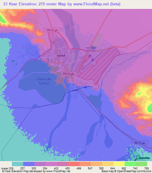 El Ksar,Tunisia Elevation Map