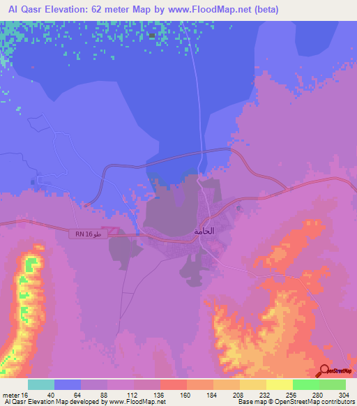 Al Qasr,Tunisia Elevation Map