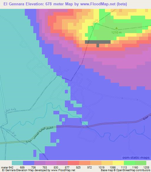 El Gennara,Tunisia Elevation Map