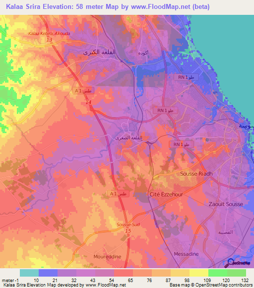Kalaa Srira,Tunisia Elevation Map