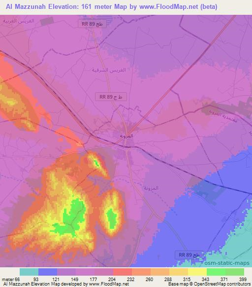 Al Mazzunah,Tunisia Elevation Map
