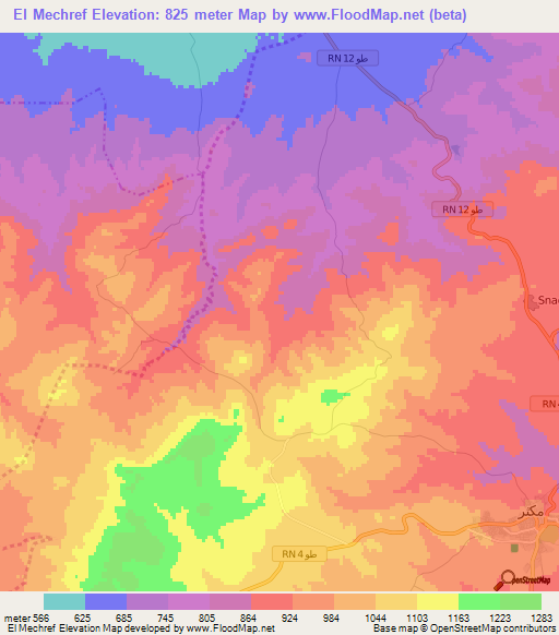 El Mechref,Tunisia Elevation Map