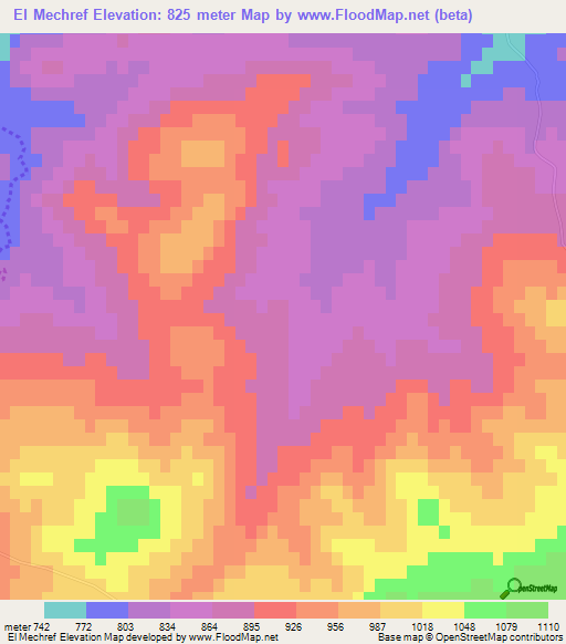 El Mechref,Tunisia Elevation Map