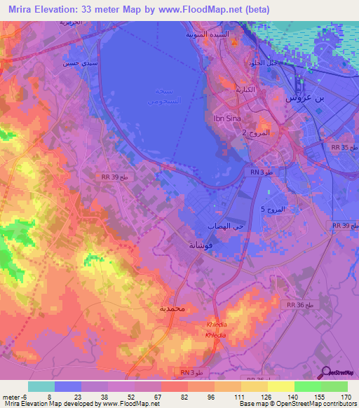 Mrira,Tunisia Elevation Map