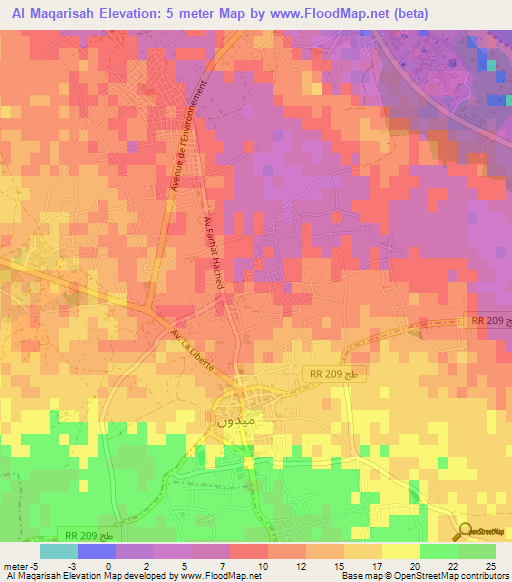 Al Maqarisah,Tunisia Elevation Map