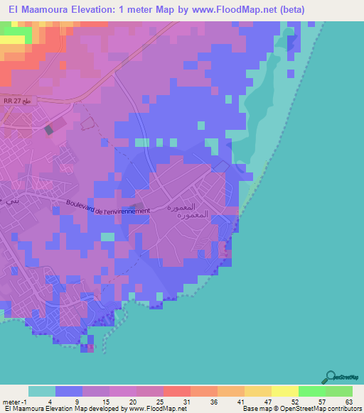 El Maamoura,Tunisia Elevation Map