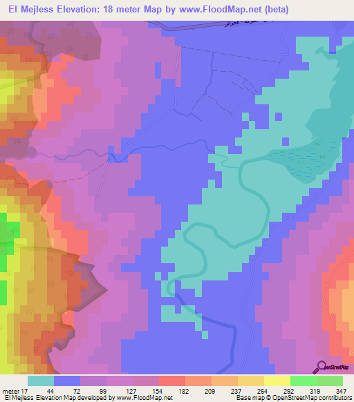El Mejless,Tunisia Elevation Map