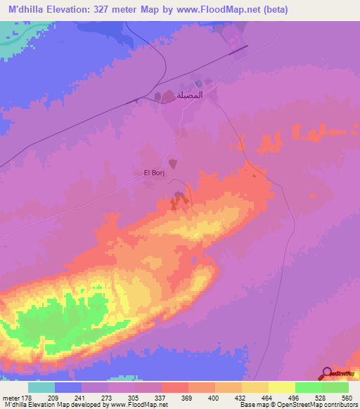 M'dhilla,Tunisia Elevation Map