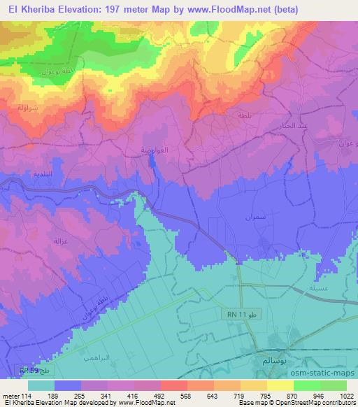 El Kheriba,Tunisia Elevation Map