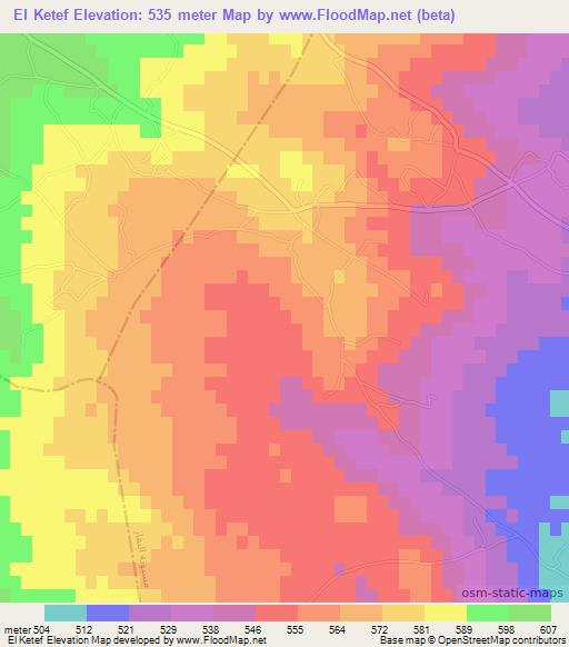 El Ketef,Tunisia Elevation Map