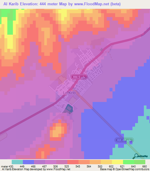 Al Karib,Tunisia Elevation Map
