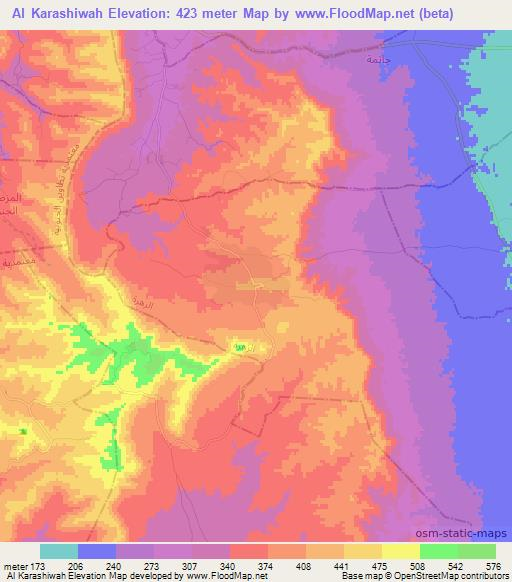 Al Karashiwah,Tunisia Elevation Map