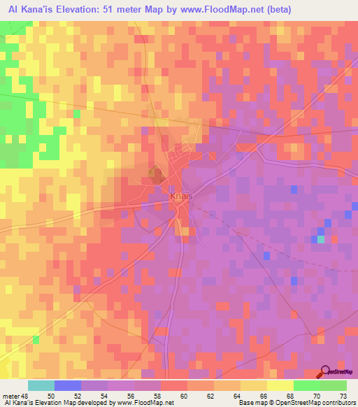 Al Kana'is,Tunisia Elevation Map