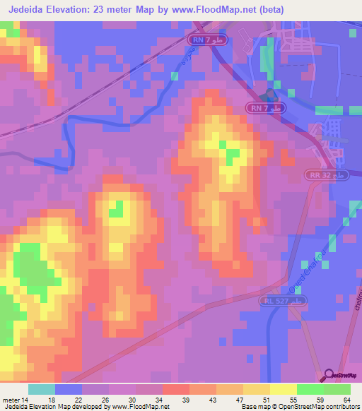 Jedeida,Tunisia Elevation Map