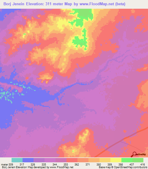 Borj Jenein,Tunisia Elevation Map