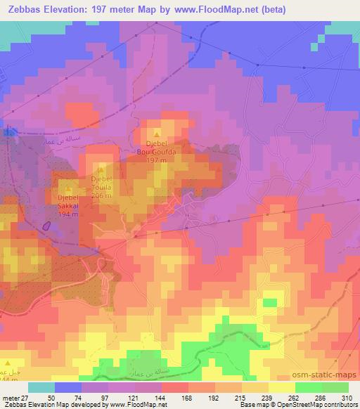 Zebbas,Tunisia Elevation Map