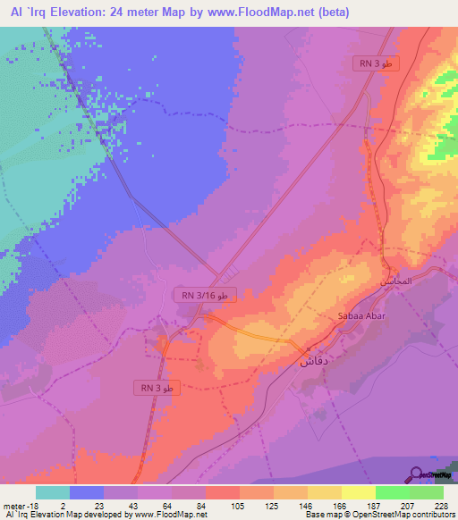 Al `Irq,Tunisia Elevation Map