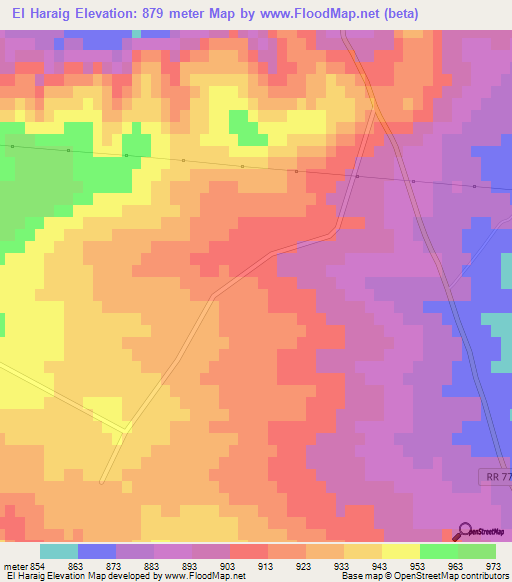 El Haraig,Tunisia Elevation Map