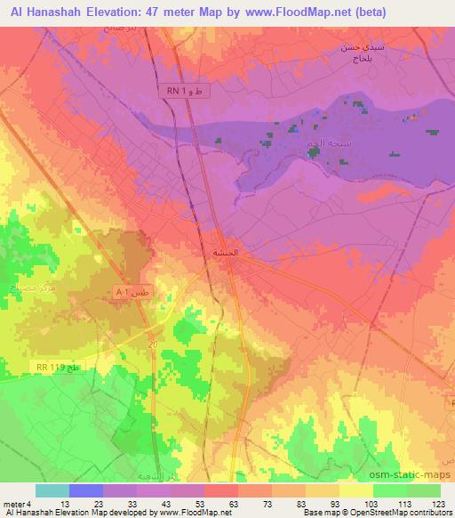 Al Hanashah,Tunisia Elevation Map