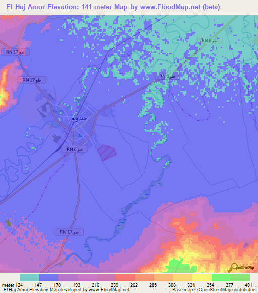 El Haj Amor,Tunisia Elevation Map