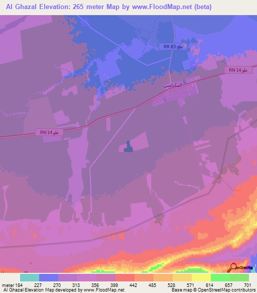 Al Ghazal,Tunisia Elevation Map